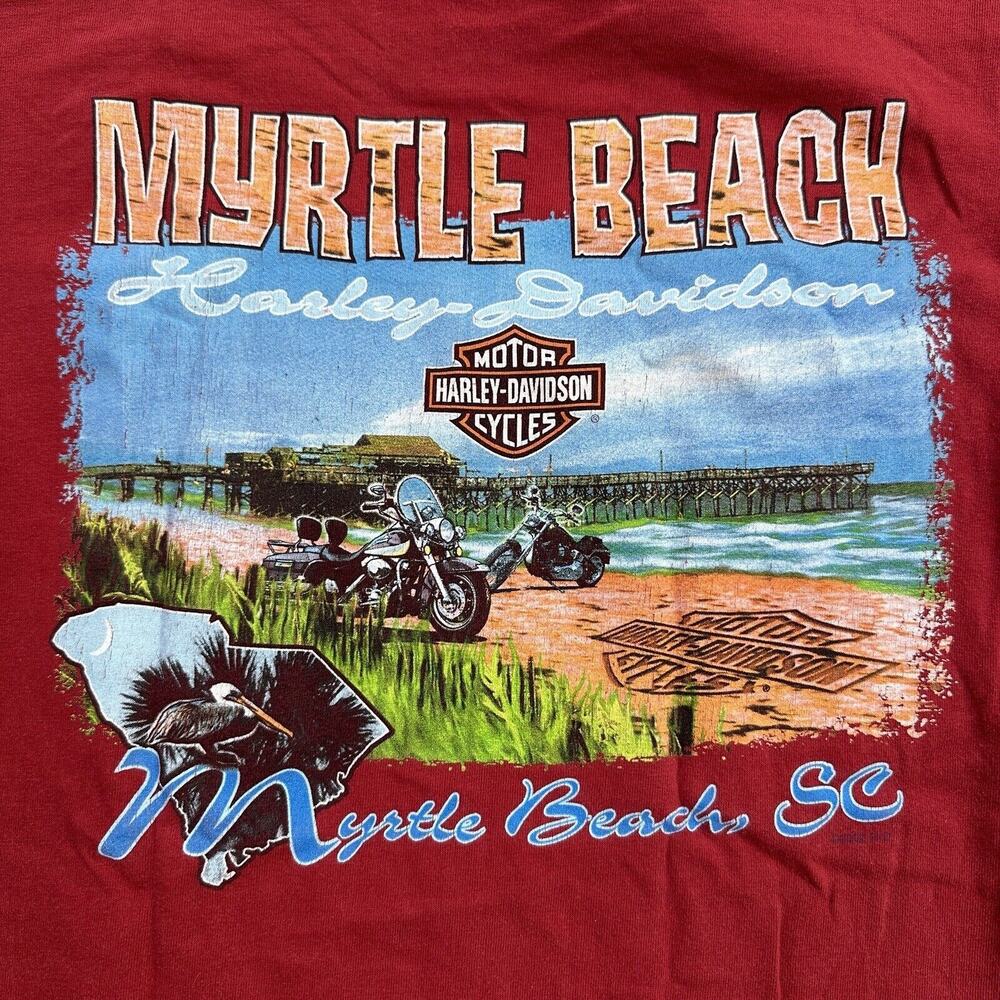 Vintage Harley Davidson Mens Medium Red Myrtle Beach Biker Double Sided 2005 - Picture 4 of 9